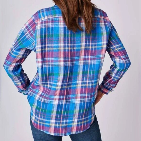 Frank & Eileen Women Pink Blue Plaid Long Sleeve Linen Barry Button Shirt Medium - Picture 11 of 11